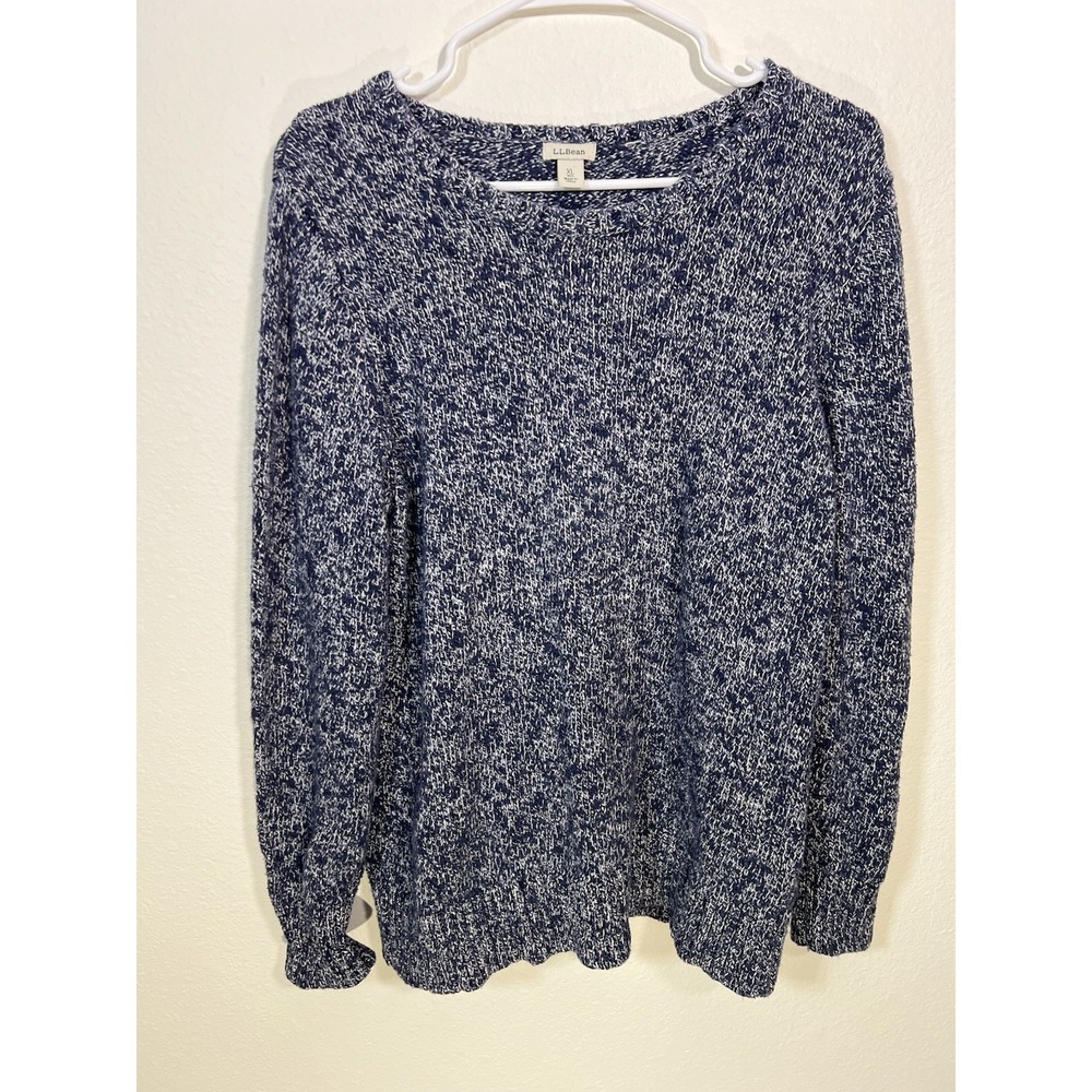 LL Bean Pullover Sweater Womens XL Blue Marled Knit Heritage Comfortable Cozy